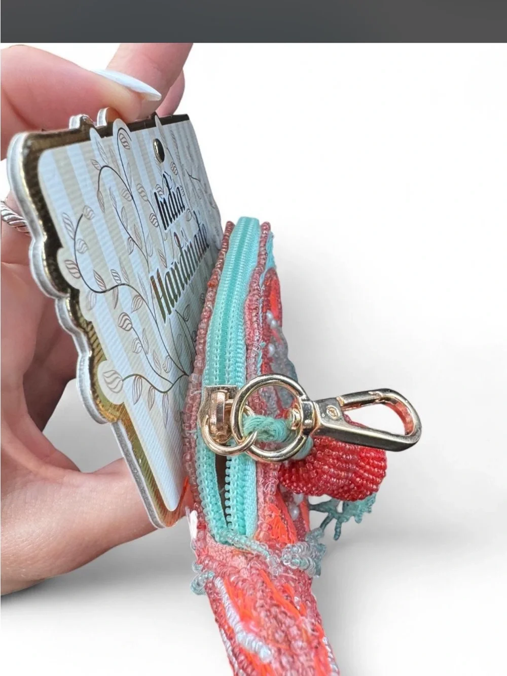 Made in India Beaded Coral Fish pouch